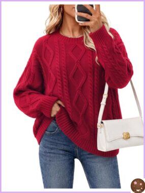 Cable Knit Crewneck Long Sleeve Pullover Sweater